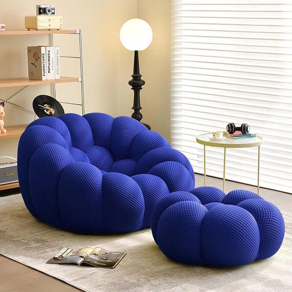 Fauteuil Cocoon Signature — Bleu Klein (fauteuil + pouf)
